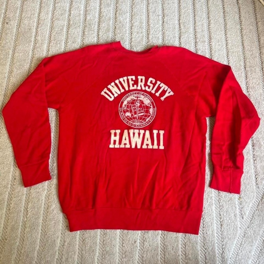 VTG 80s University of Hawaii red crewneck sweatshirt Size L College School Retro